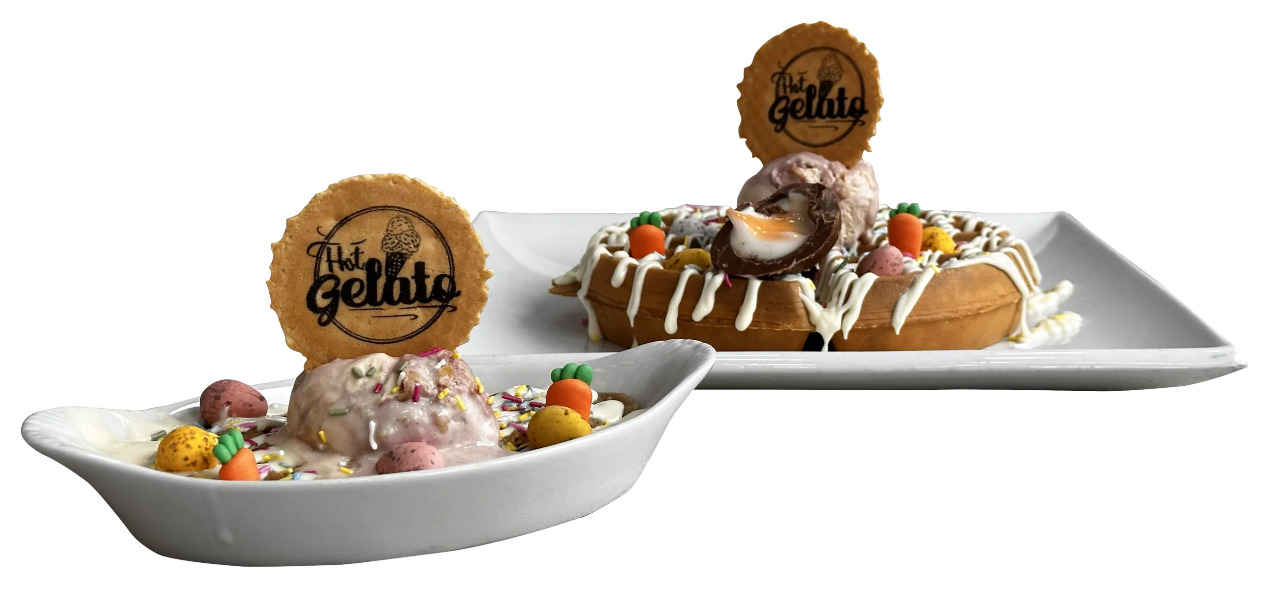 Waffles, cookie dough and sweet treats — Hot Gelato menu
