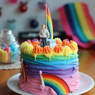 Colorful rainbow cake with layered frosting designed for kids menu desserts